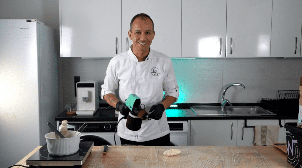 The chocSPRAYER is the travelling companion for International Pastry Consultant Luca Arguelles on his trips around the world