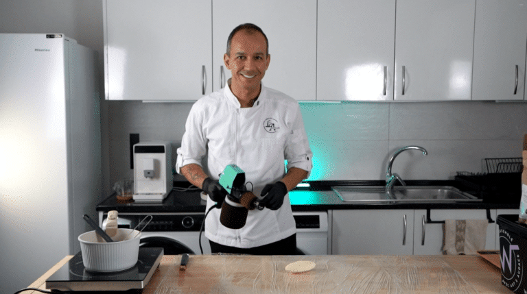 The chocSPRAYER is the travelling companion for International Pastry Consultant Luca Arguelles on his trips around the world